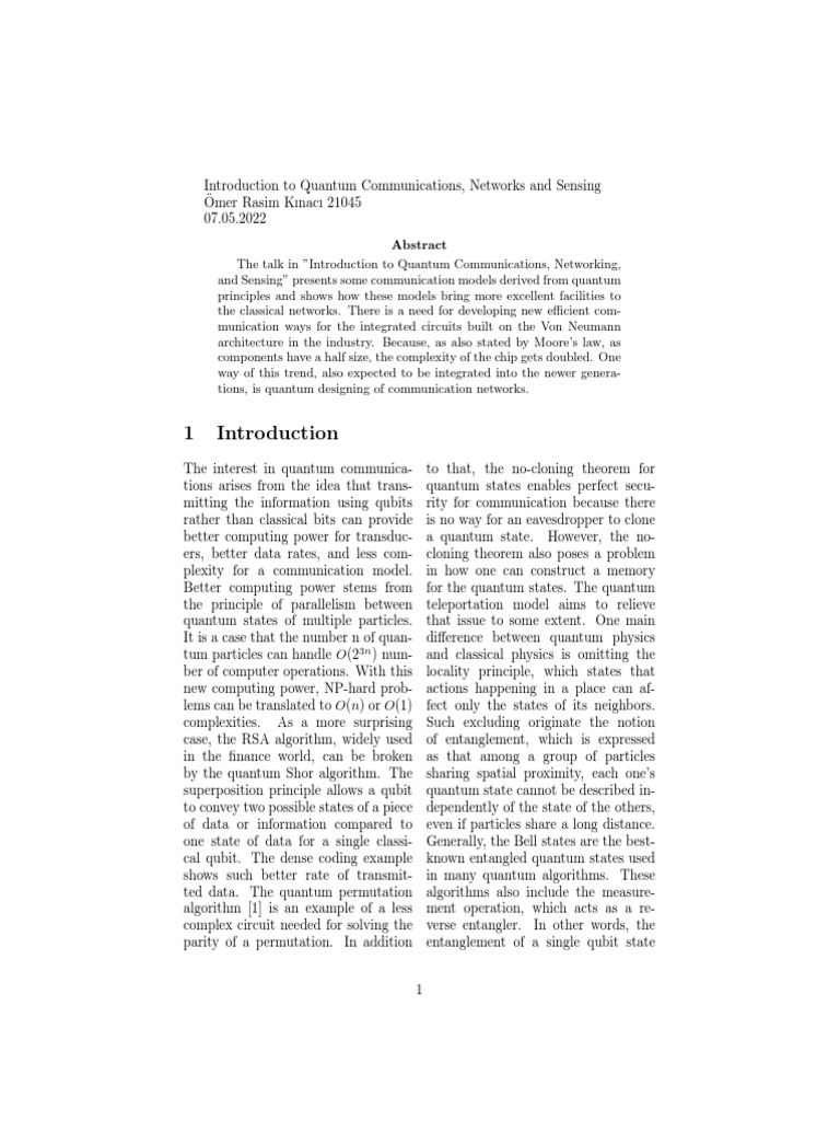 Quantum Communications and Networking Overview | PDF | Quantum ...
