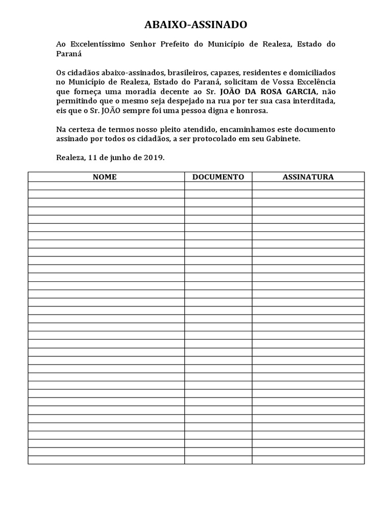 Abaixo-Assinado por Moradia Digna | PDF