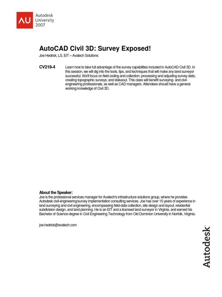 AutoCAD Civil 3D Survey Techniques | PDF | Surveying | Auto Cad