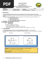 I. Objectives: A. Reviewing Previous Lesson or Presenting The New Lesson: Pre-Assessment