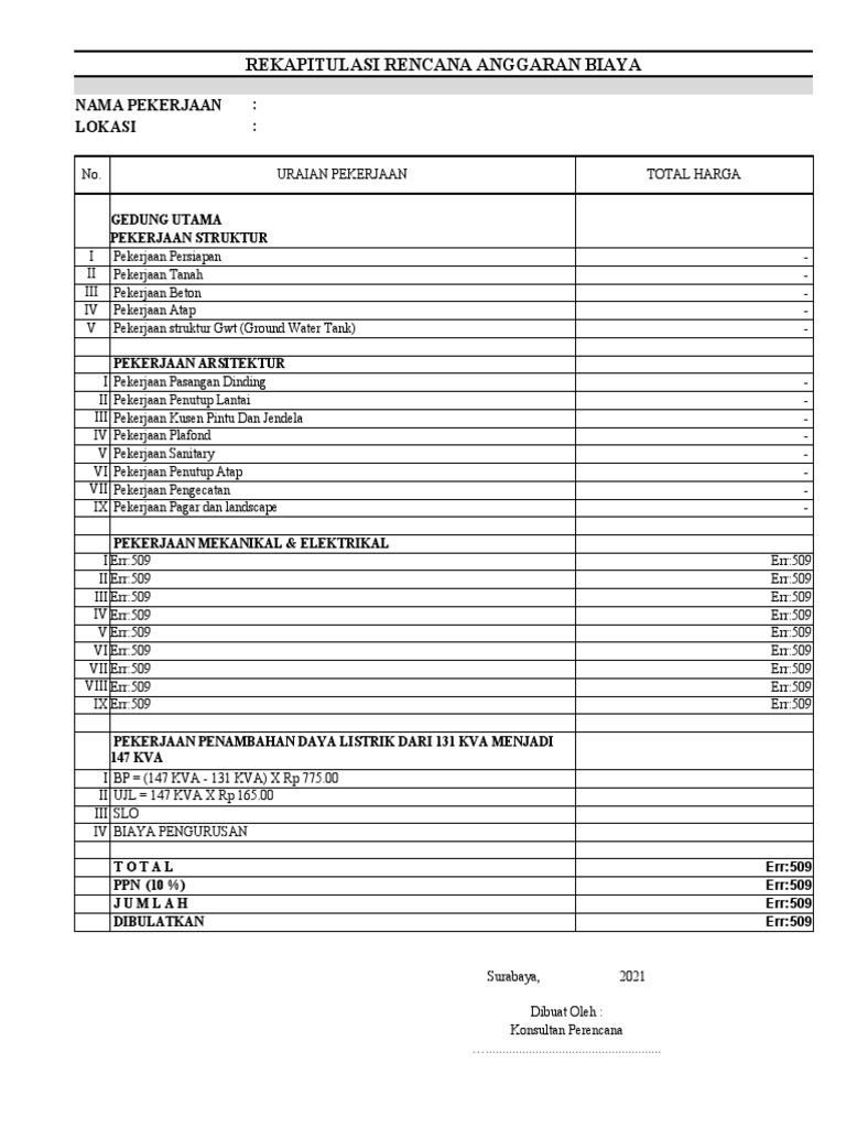 Rencana Anggaran Biaya Konstruksi | PDF