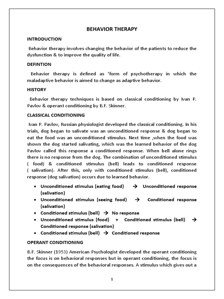 BEHAVIOR THERAPY Assignment MSC | PDF | Classical Conditioning ...
