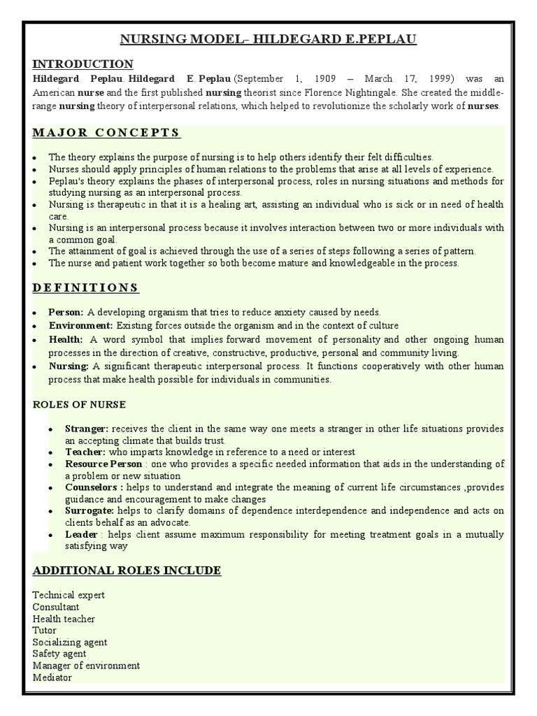Nursing Model Hildegard E Peplau Download Free PDF Nursing Psychology