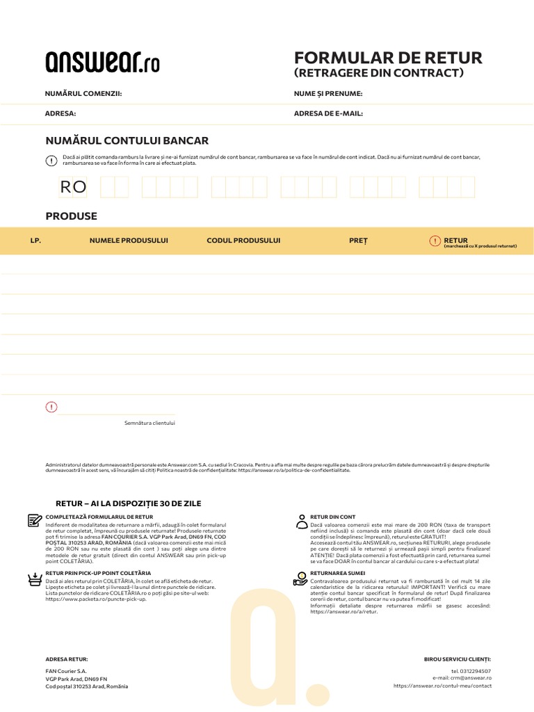 Formularul de Retur | PDF