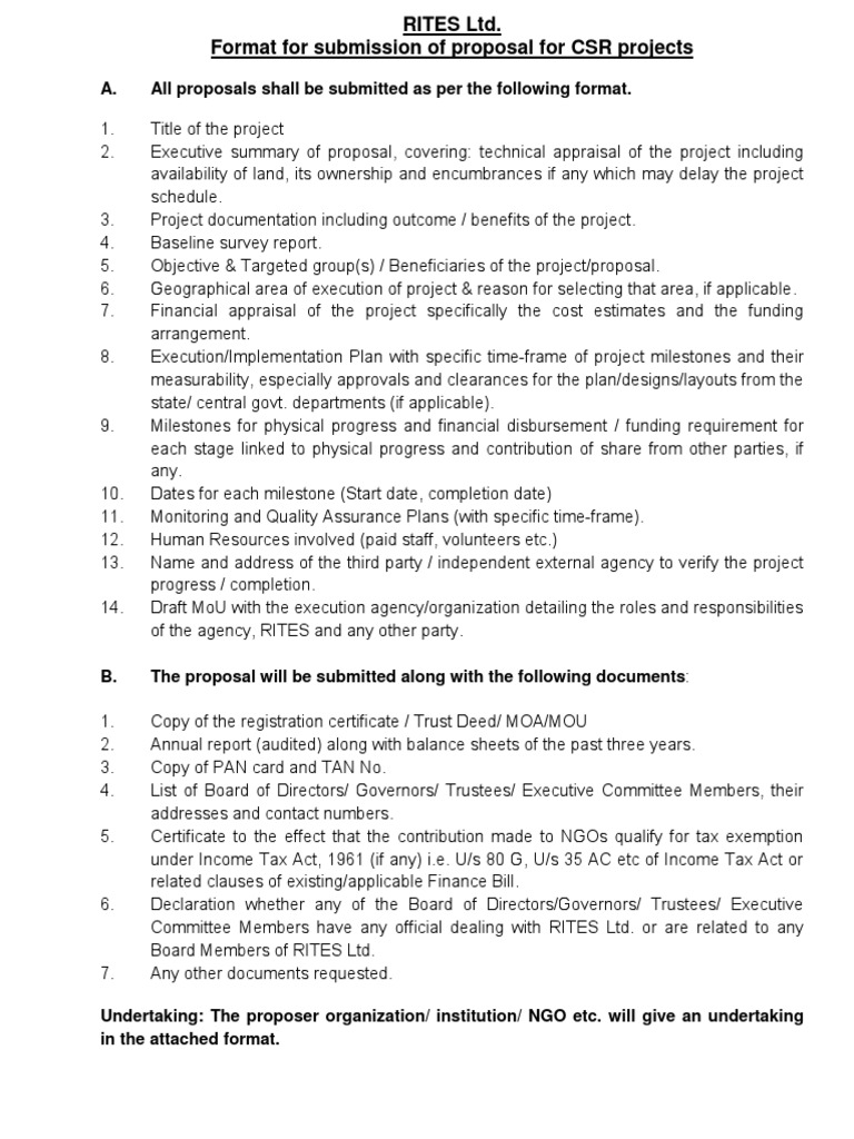 CSR Project Proposal Submission Guidelines | PDF | Non Governmental ...