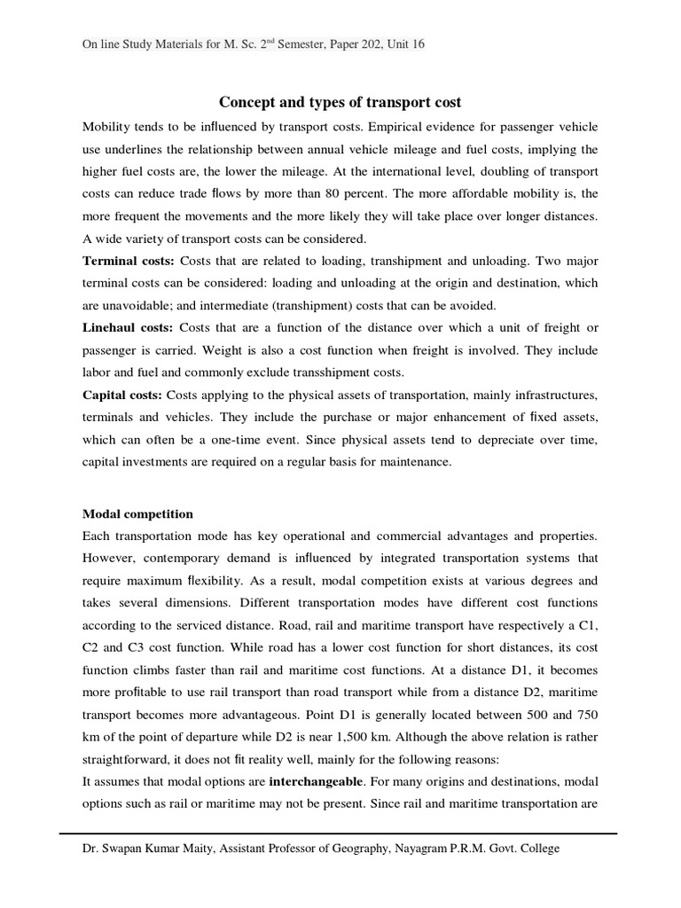 Understanding Transport Costs and Modal Competition | PDF | Transport ...