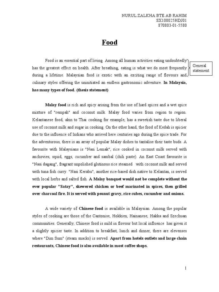 essay about traditional food