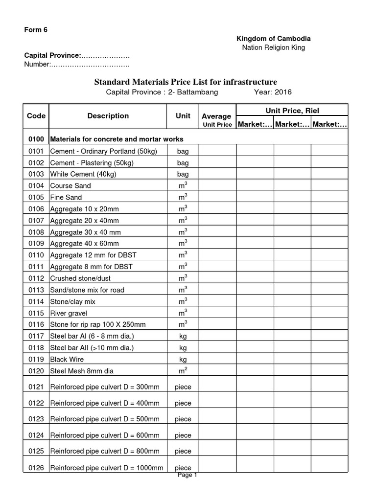 Cambodia Construction Material Price List | PDF | Construction ...