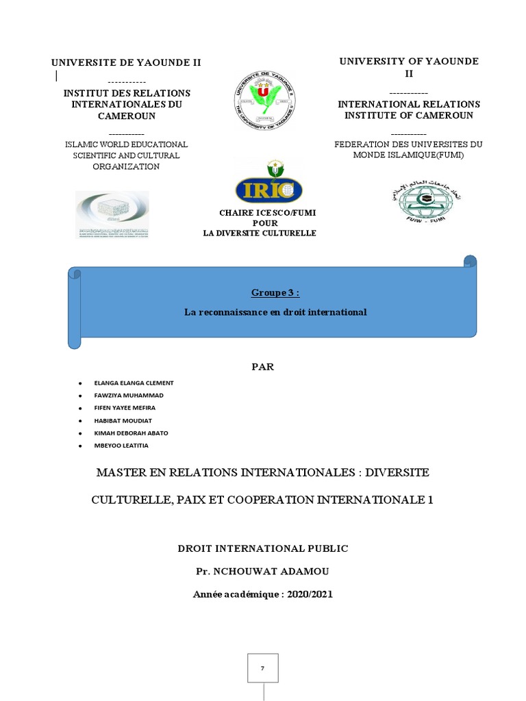La Reconnaissance d'État en Droit International | PDF | État | Loi ...