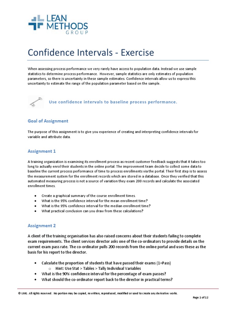 Confidence Intervals Exercise: Goal of Assignment | PDF | Confidence ...