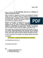 Inter Office Circular For No Smoking and Use or Chewing Tobacco Product in Office Hours