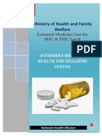 Ministry of Health and Family Welfare: Essential Medicine List For SHC & PHC Level