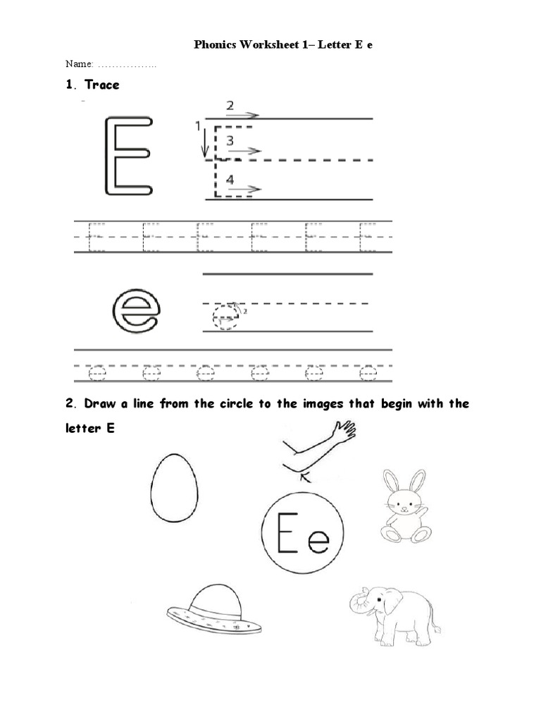 Letter E Phonics Worksheet | PDF