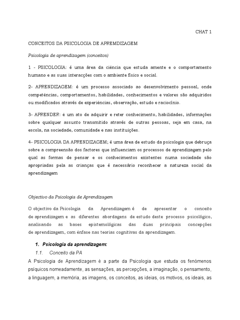 Psicologia da Aprendizagem: Conceitos e Importância | PDF | Aprendizado ...