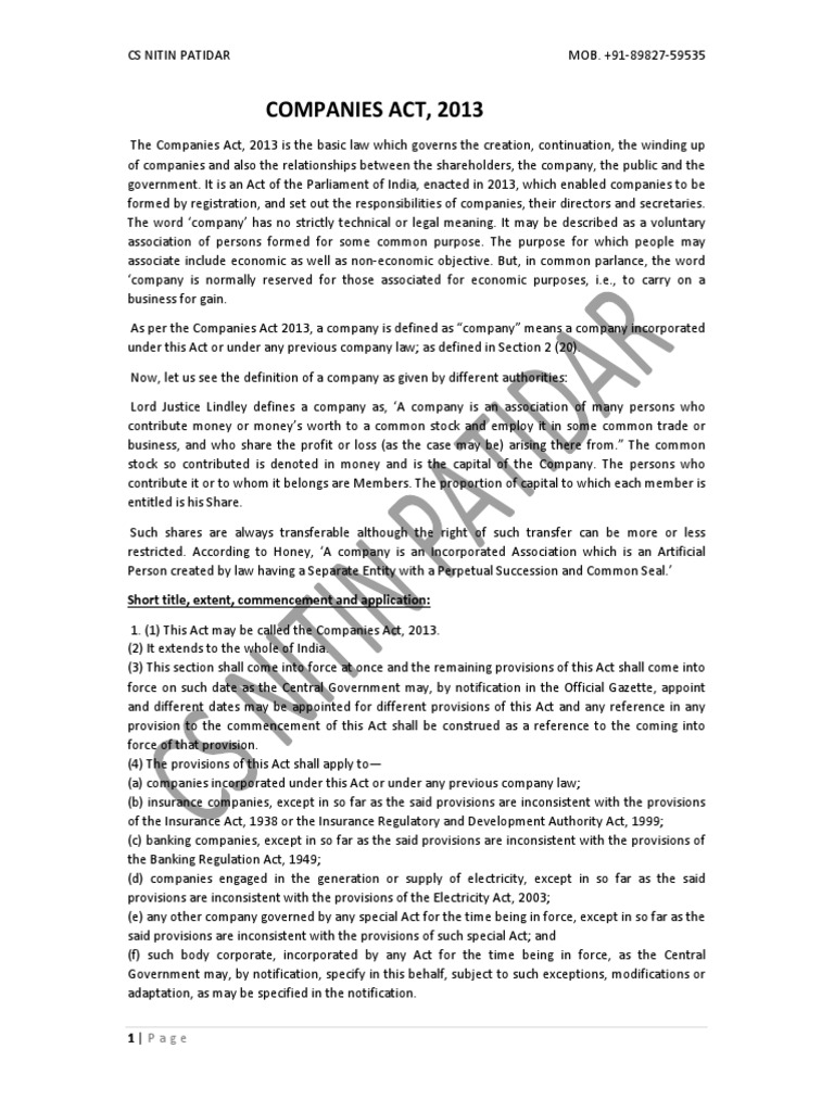 An Overview of Key Concepts and Characteristics of Companies under the