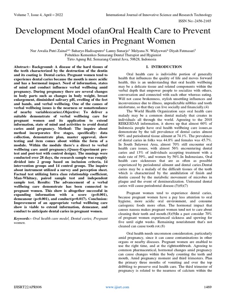 Development Model OfanOral Health Care To Prevent Dental Caries in