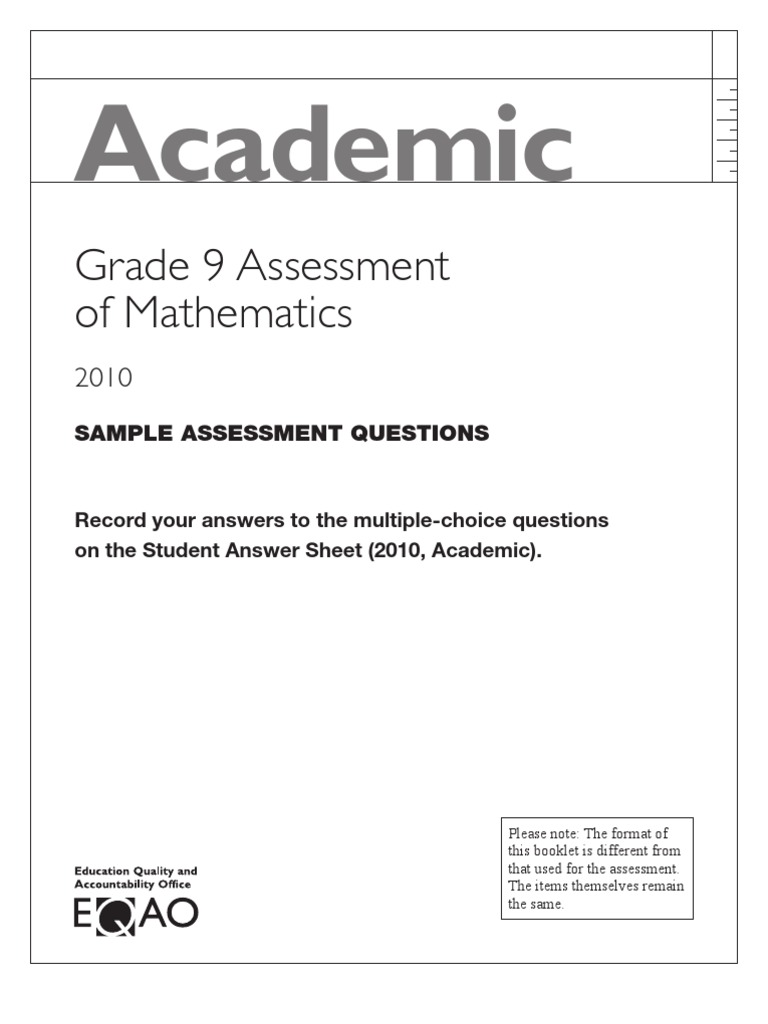 Grade 9 Math Eqao Multiple Choice Slope