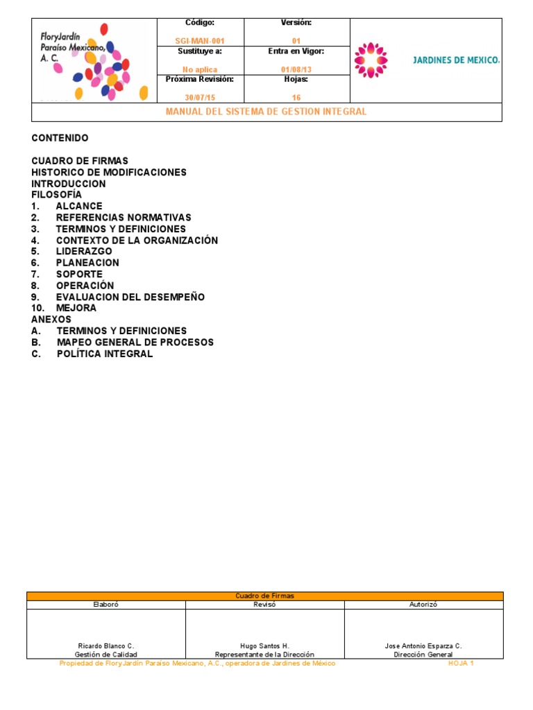 Sgi Man 001 Manual Del Sistema De Gestion Integral Pdf