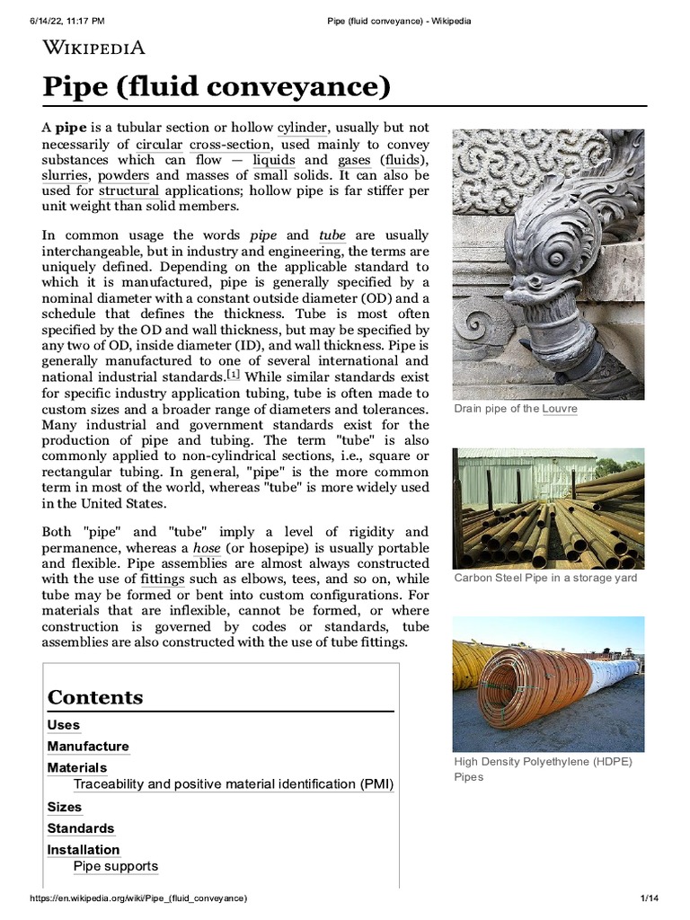 Pipe (Fluid Conveyance) - Wikipedia | PDF