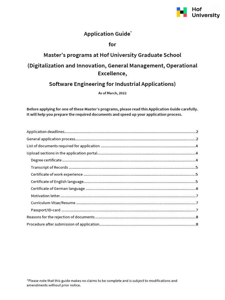 Hof University Master's Application Guide | PDF | Academic Degree ...