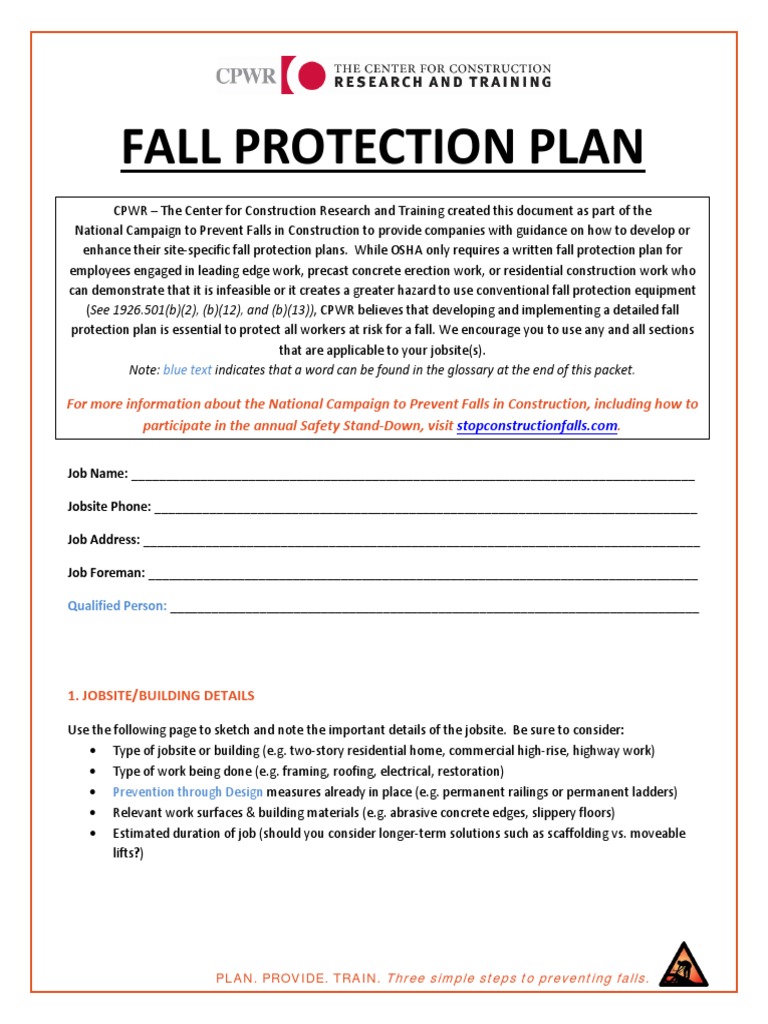 CPWR Generic Fall Protection Plan PDF Safety