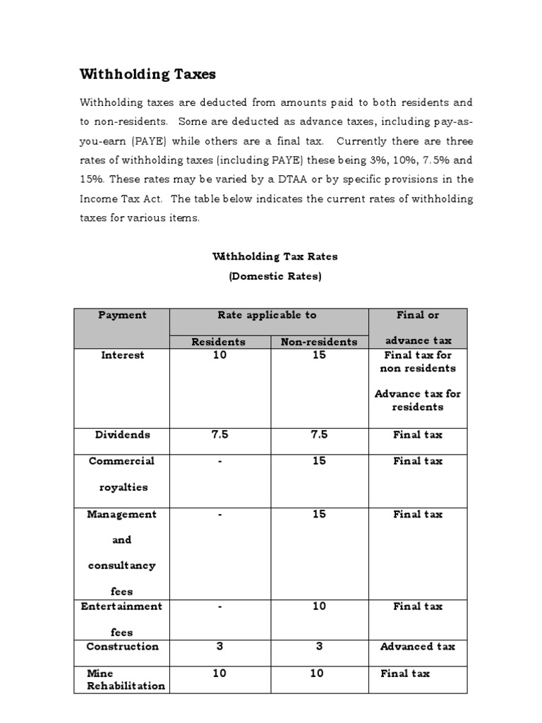Botswana Withholding Tax Rates PDF Government Economies