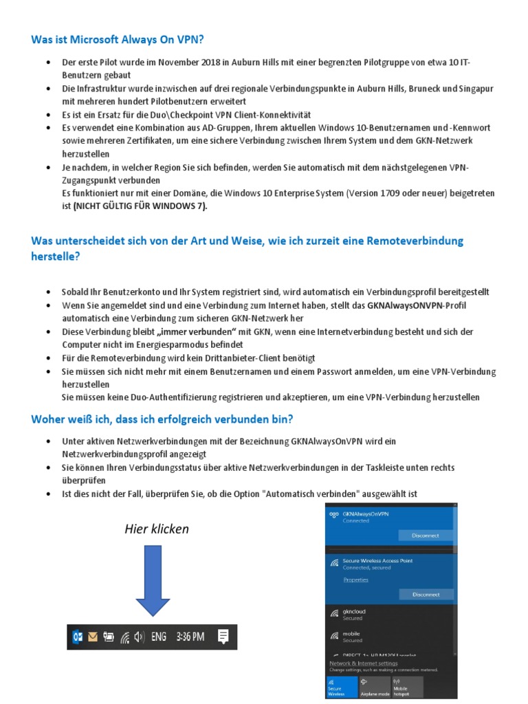 Microsoft Always On VPN - User Documentation German | PDF