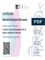Certificado - REINALDO RODRIGUEZ HERNANDEZ - 2° Edición - Formación Estudiantes UNC en Género y Abordaje de Violencias