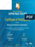 Certificate of Participation - GLOBAL PEACE REINALDO RODRIGUEZ HERNANDEZ