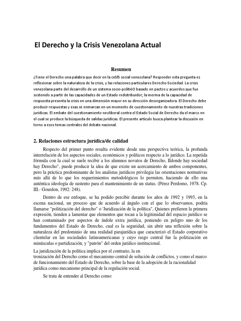 El Derecho y La Crisis Venezolana Actual | PDF | Estado (política ...