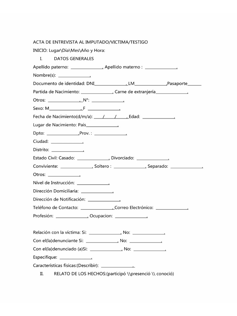 Acta de Entrevista Al Imputado, Victima, Testigo | PDF
