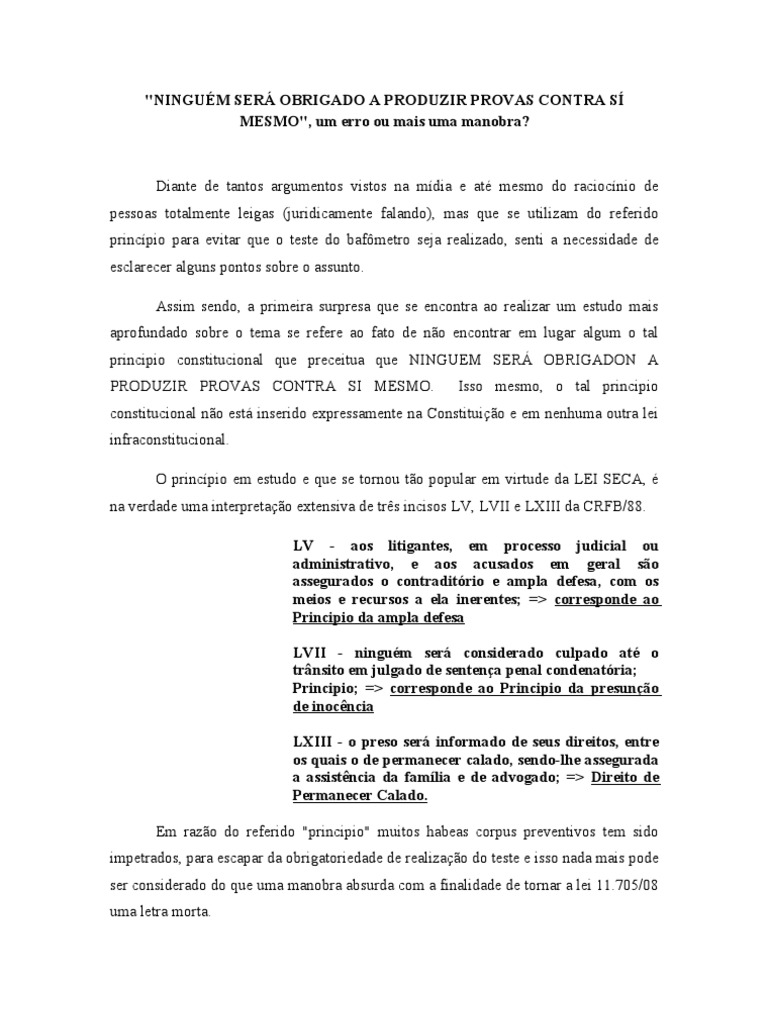 Ninguém Será Obrigado A Produzir Provas Contra Sí Mesmo | PDF | Justiça ...