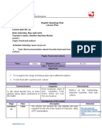 English Speaking Club Lesson Plan Lesson Plan No. 14 Date: Saturday, May 14th 2022 Teacher's Name: Jennifer Sanchez Muñoz Level: I