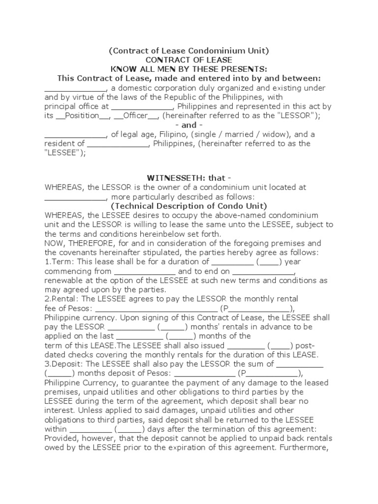 Contract of Lease of Condominium Units | PDF | Lease | Common Law
