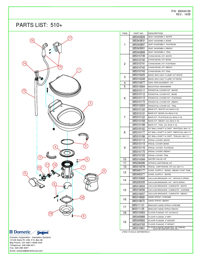Sealand Toilet Parts List