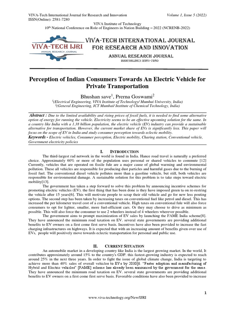 Perception of Indian Consumers Towards An Electric Vehicle For Private ...