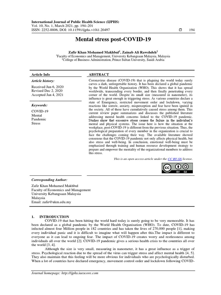 Mental Stress After COVID-19 Pandemic | PDF | Mental Health | Health ...
