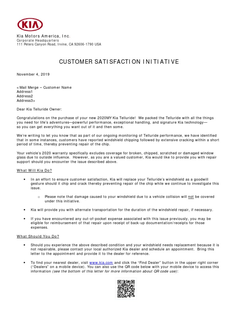 Customer Satisfaction Initiative Kia Motors America, Inc PDF Qr