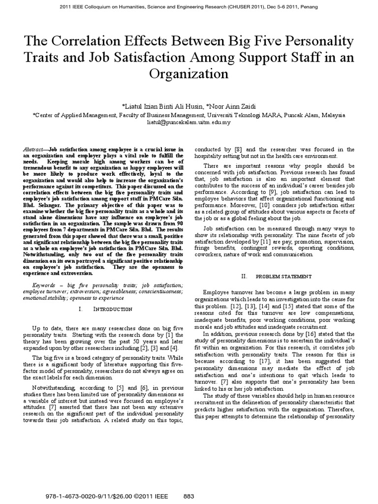 The Correlation Effects Between Big Five Personality Tarits and Job ...