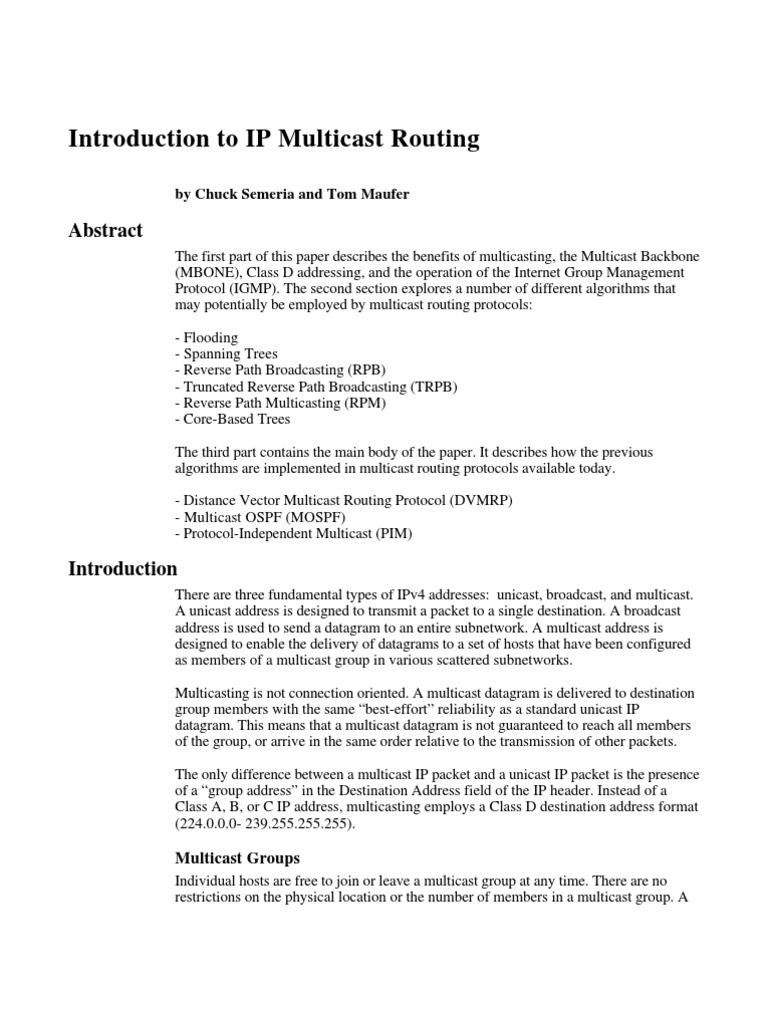 Introduction To IP Multicast Routing | PDF