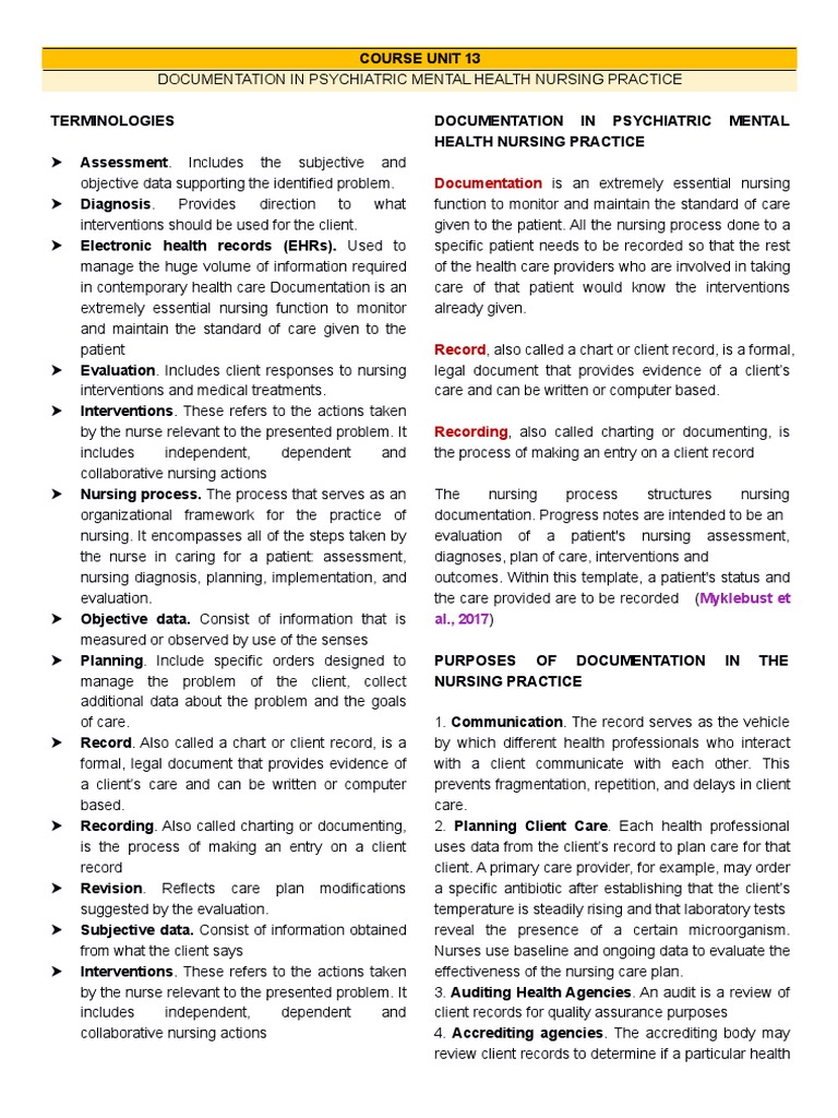 Psychiatric Nursing Documentation Guide | PDF | Nursing | Mental Health