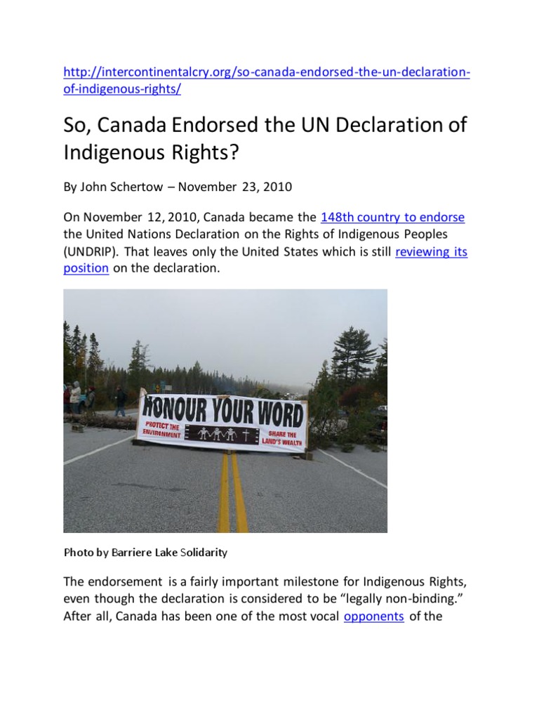 2010 So, Canada Endorsed The UN Declaration of Indigenous Rights | PDF ...