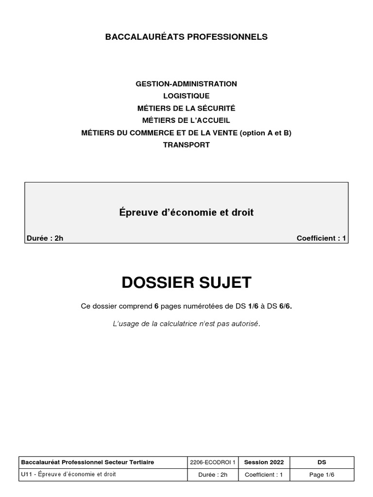 Corrige Bac Pro Histoire 2022 Bac Pro 2022 Eco Droit | PDF | Économie