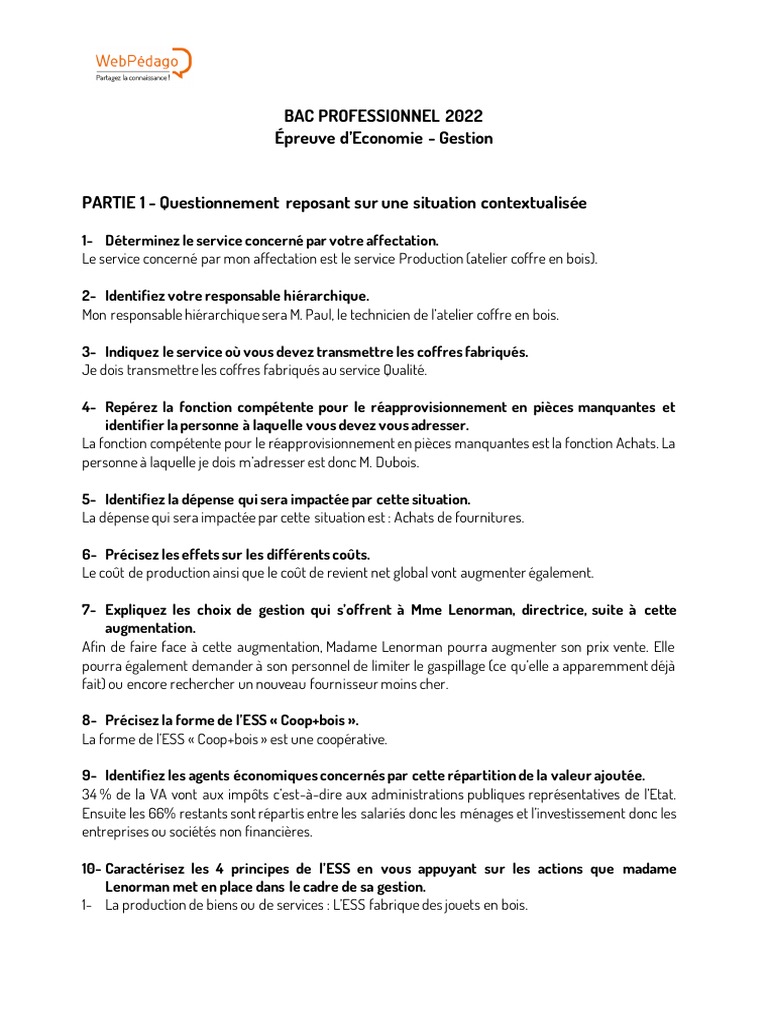Sujet 0 Eco Droit Bac Pro Corrigé 2022 Corrigé Bac Éco-Gestion | PDF | Économie sociale | Économie