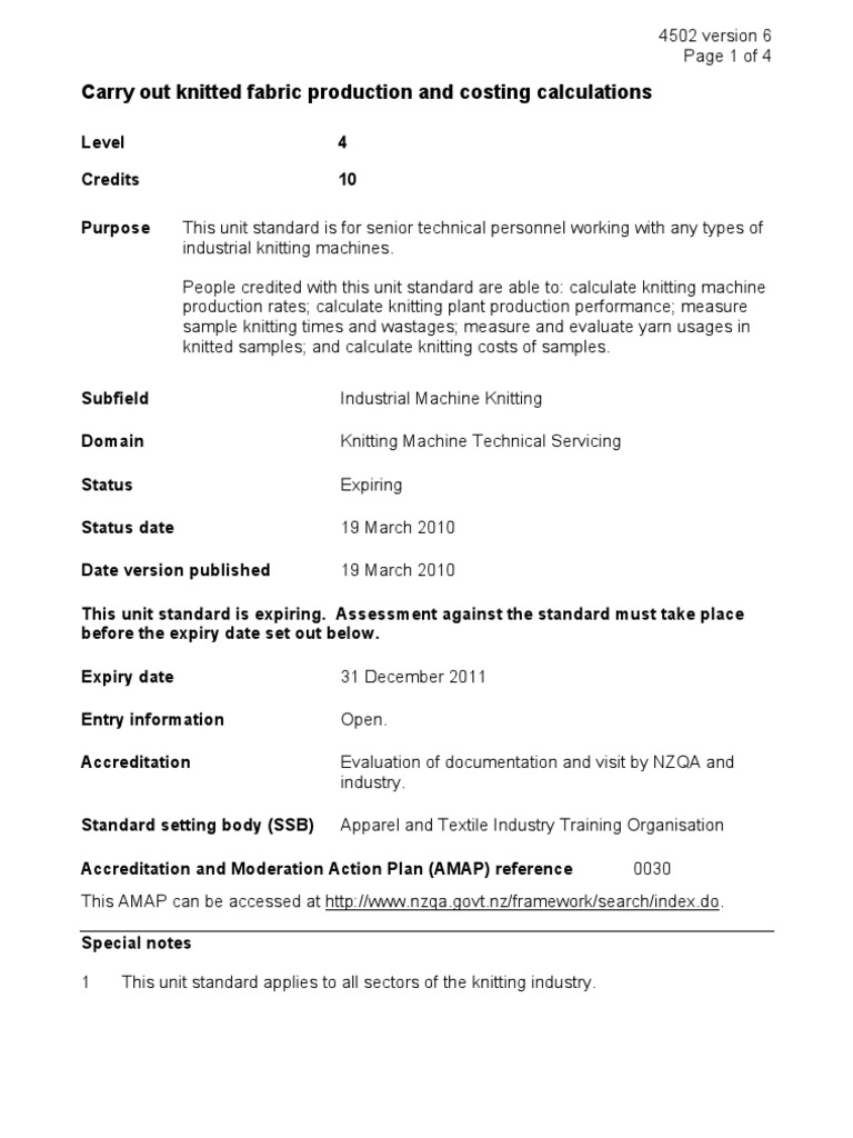 Carry Out Knitted Fabric Production and Costing Calculations PDF Knitting Machines