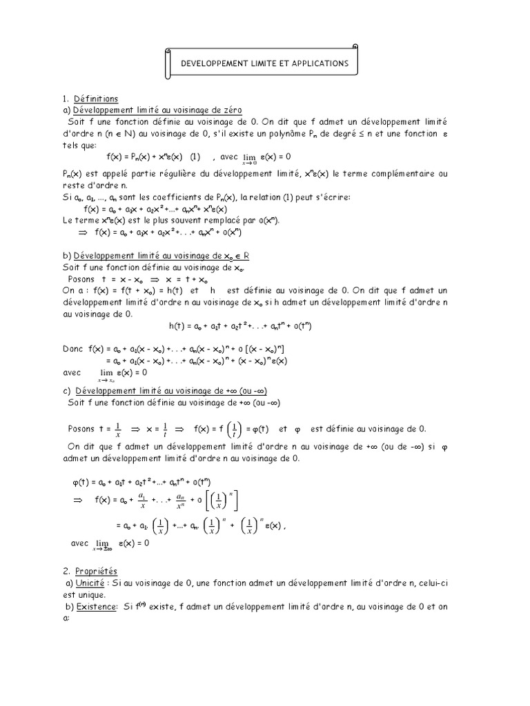 Développement Limité et Usages | PDF | Asymptote | Mathématiques