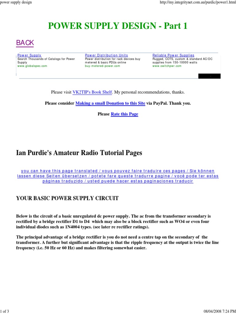 Power Supply Design PDF Rectifier Power Supply