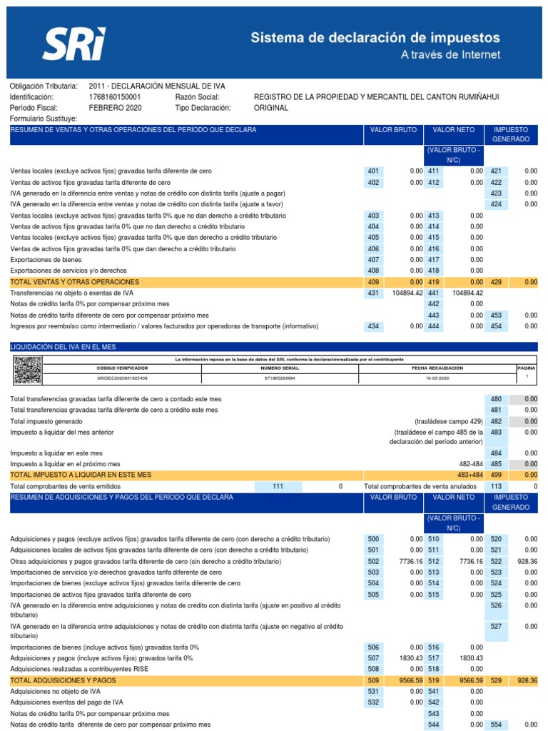 Declaración Mensual de IVA 2020 | PDF | Impuesto al valor agregado ...