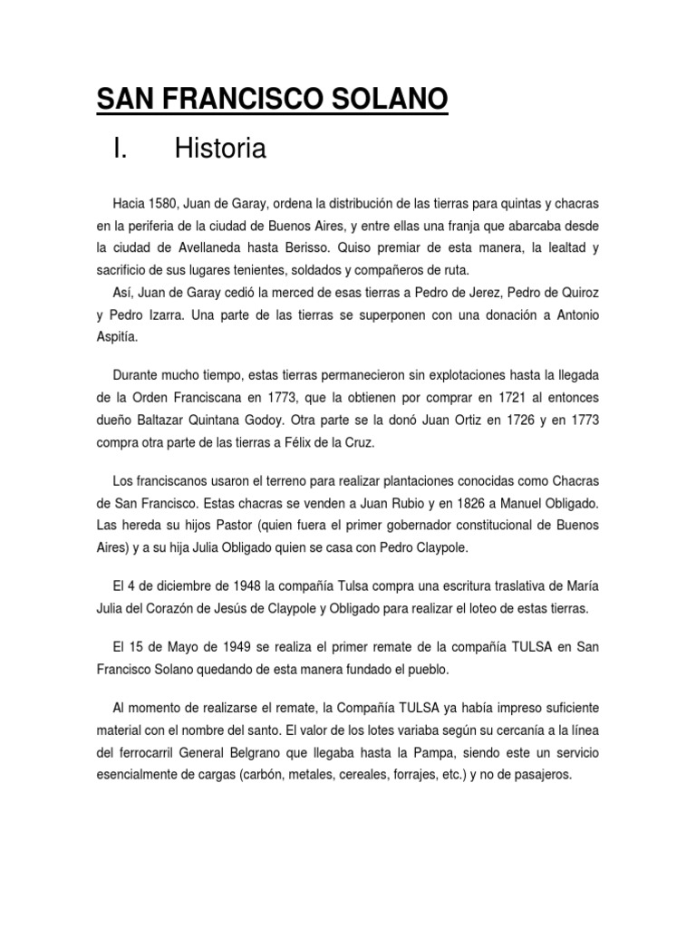 Historia de San Francisco Solano | PDF