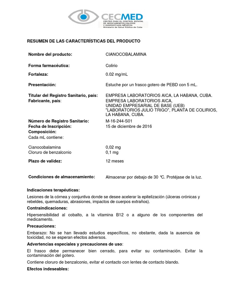 Cianocobalamina: Indicaciones y Mecanismo | PDF | Vitamina B12 ...